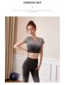 Yoga Clothes Two-Piece Suit Women's Gradient Tight Stretch Sports Top Short Sleeve Women's Hip Lifting Running Workout Outfit. 