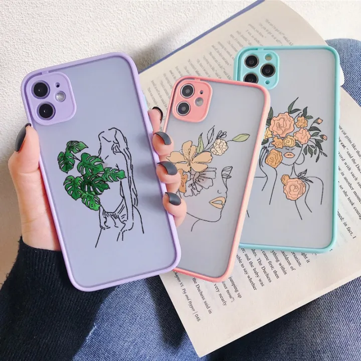 Line%20Art%20Sketch%20Flower%20Girl%20Protection%20Phone%20Case%20For%20iPhone%2012%2011%2013%20Pro%20MAX%20X%20XS%20XR%20SE%202%206s%207%208%20Plus%20Hard%20Translucent%20Cover%20-%20Image%207