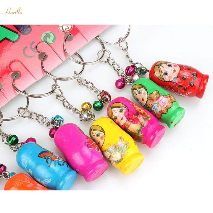 12x Wooden Stacking Dolls Pendant Russian Dolls Key Rings Russian Nesting Dolls Keychain for