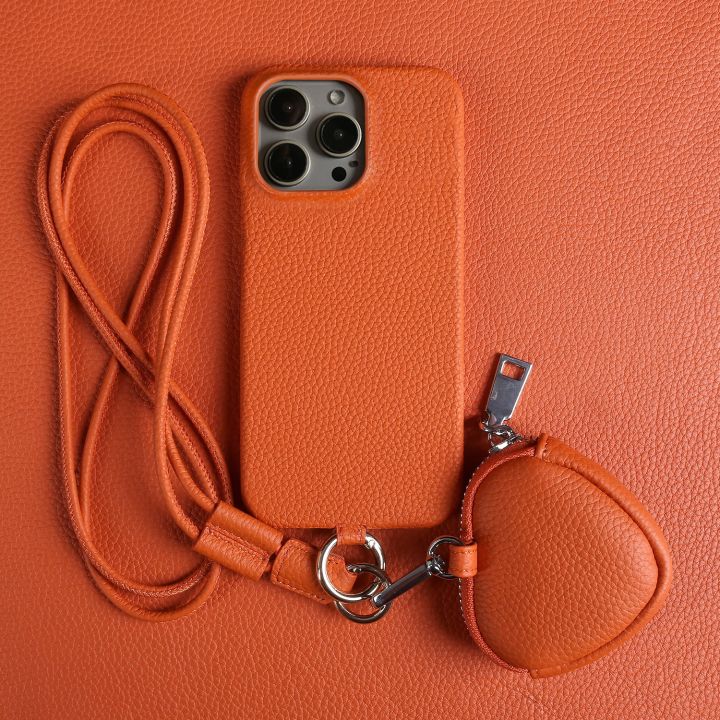 Crossbody Lanyard Genuine Leather Case For iPhone 16 Pro Max 15Pro 11 13 12 14Pro Cover Cases With Strap Leather Bag For Airpods