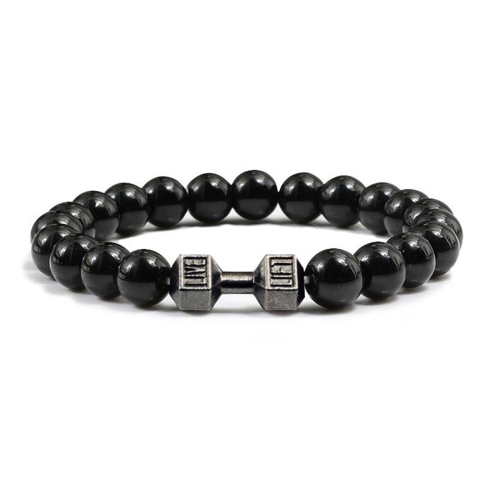 Classic Natural Stone Beaded Bracelet gym Fitness Dumbbell Energy Men Bracelets Bangles Barbell Wristband Women Jewelry Pulseira