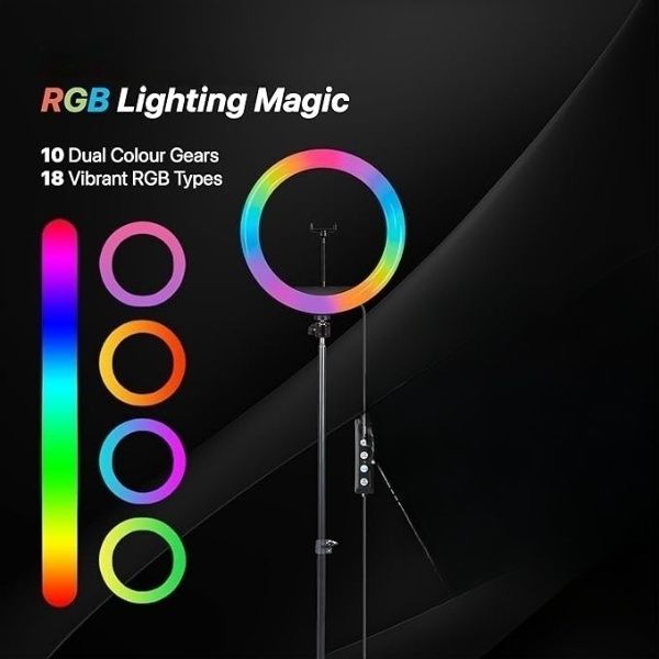 10-Inch RGB Ring Light Complete with a Strong Stand, Adjustable Phone Holder, and Multicolor Modes for All Your Live Streaming Needs