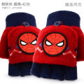 Children's Half Finger Flip Gloves Boys Autumn and Winter Open Finger Pupils' Writing Warm Kids Spider-Man. 