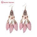 Lady Ethnic Style Earrings Bohemian Style Beaded Feather Tassel Earrings for Women Ethnic Waterdrop Pendant Ear Jewelry for Vacation Beach Retro Design Bohemian Feather Earrings. 