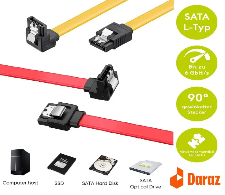 SATA Cable, (14-inch) SATA III Data Drive Cable 6.0 Gbps 7pin Female to Down Angle Female Data Cable with Locking Latch,
