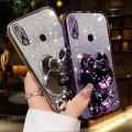 For Samsung Galaxy A02 A11 A20s A20 A30 M02 M11 Back Cover with Cute Rabbit Makeup Mirror Stand Luxury Gradient Shiny Plating Glitter Women Phone Case Clear Soft Silicone Protective Cases Pouch Girls. 