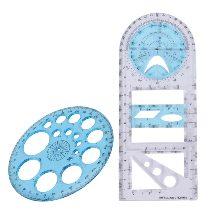 Circular Ruler Tool Fullhaodd 2 Pcs Multifunctional Geometric Ruler Plastic Circle Drawing ...