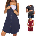 Yfashion Women's Sleeveless Maternity Dress Nursing Breastfeeding Solid Color Dresses Breathable Loose Casual Dress. 