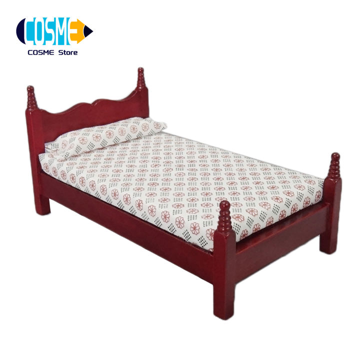 Vintage DIY Wooden Miniature Furniture Dollhouse Single Bed for Decoration