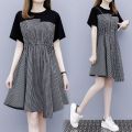 Korean Style Summer New Plaid Stitching Two-Piece Drawstring Waist Slimming DesignAWord Small Size Dress. 