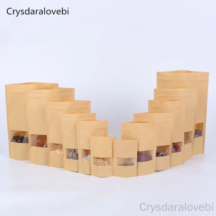 zip lock bags 100/50pcs Packing Zip lock Kraft Paper Window Bag Stand ...