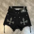 Sweet Cool Dark Gothic Hip Hop Streetwear Female Black Personality Summer Bandage Tassel Trend Jeans Raw Fringe Denim Shorts. 