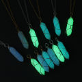 Hexagonal Cylindrical Crystal Necklace Glow In The Dark Luminous Wire Wrap Stone Craft Pendant Necklace Gift for Women Men Party. 