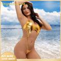 Enigma- Women Navel Revealing Monokini Stylish Halter Monokini Swimsuit with Glossy Finish Backless Design One-piece Bikini for Beach Babes Women Monokini with Belly Cutout Design. 