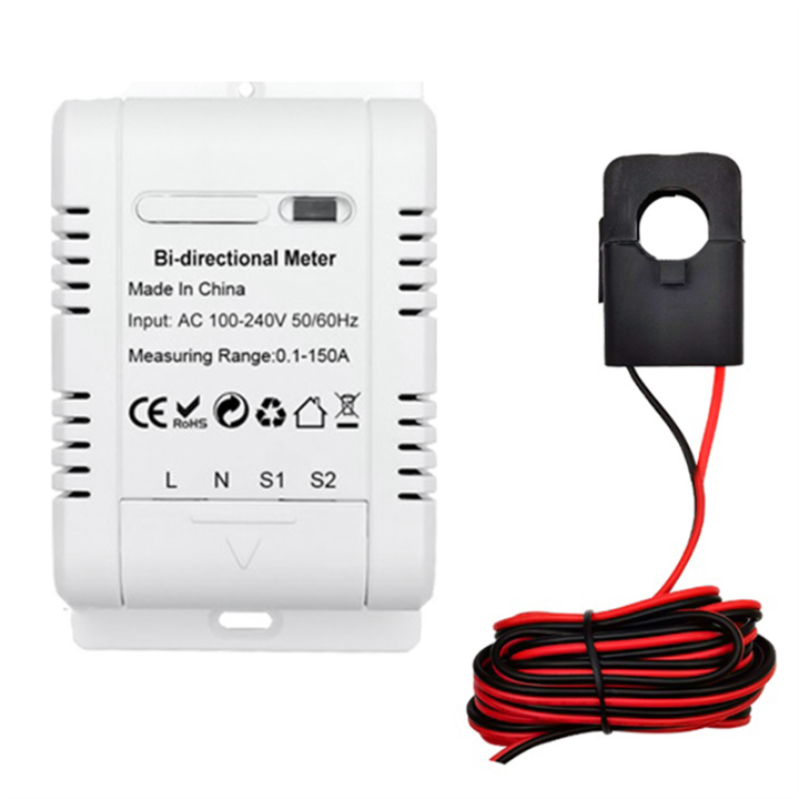 1Set Tuya Solar PV Bidirectional Energy Meter with CT 150A Two Way Clamp Current Sensor Transformer App Monitor White Plastic