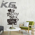 【IKE】Creative Flower Vine Coffee Cup Wall Sticker For Cafe Restaurant Decoration Decals Wallpaper Hand Carved Kitchen Stickers. 