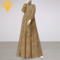 Women Abaya Vintage O Neck Maxi Dress with Long Sleeve A-line Big Hem for Women Soft Patchwork Dubai Turkey Abaya Long Robe Dress. 