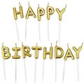Happy Birthday Metallic Letter Candle Cake Topper - Gold / Silver. 