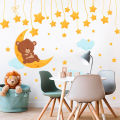Large size sleeping cute bear star moon room wallpaper nursery window decor without radium stars wall stickers waterproof decoration flower butterfly wedding birthday kids cartoon new born baby gift. 