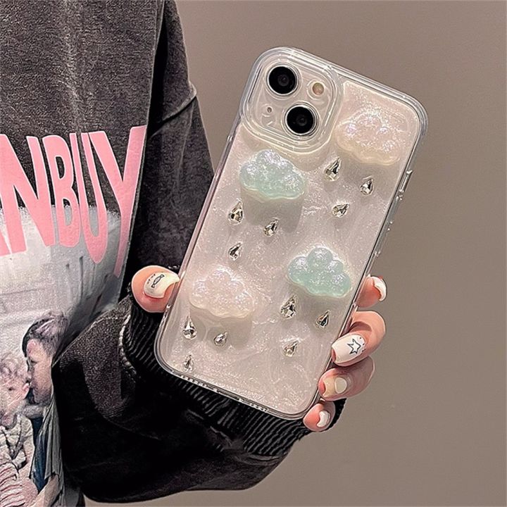 NEW%20Korea%20INS%20Cute%20Cartoon%203D%20Diamond%20Raindrops%20Clouds%20Soft%20Phone%20Case%20For%20iPhone%2014%2013%2012%20Pro%20Max%2011%20Lovely%20Shockproof%20Back%20Cover%20-%20Image%202