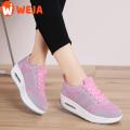 Fly Woven Black Rubber Shoes For Women Lace Up Thick Bottom Lightweight Comfortable Jogging Sneakers. 