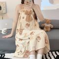 Sweet Summer Female Pure Cotton Nightdress Summer Student Mid-Length ins Wind Home Wear Nightdress 100% Cute suspenders. 