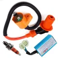 High Performance Racing Ignition Coil 6 Pin CDI 3 Electrode Spark Plug for GY6 50Cc 150Cc 125Cc ATV Moped Scooter Parts. 