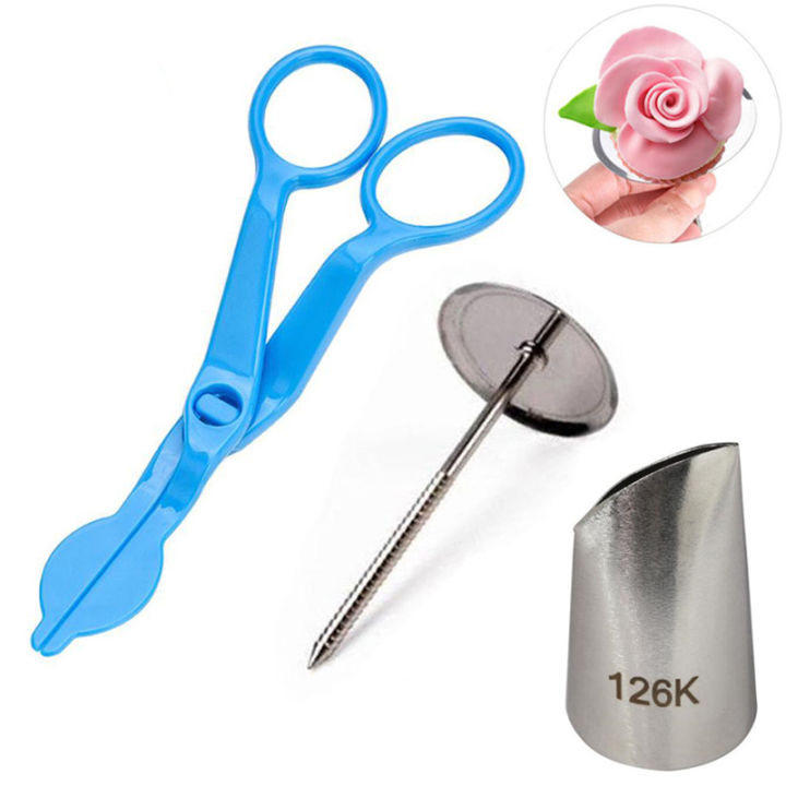 Cake Scissors 3pcs/set Flower Scissor Cake Stand Rose Petal Nozzle Tips Nail Decor ...