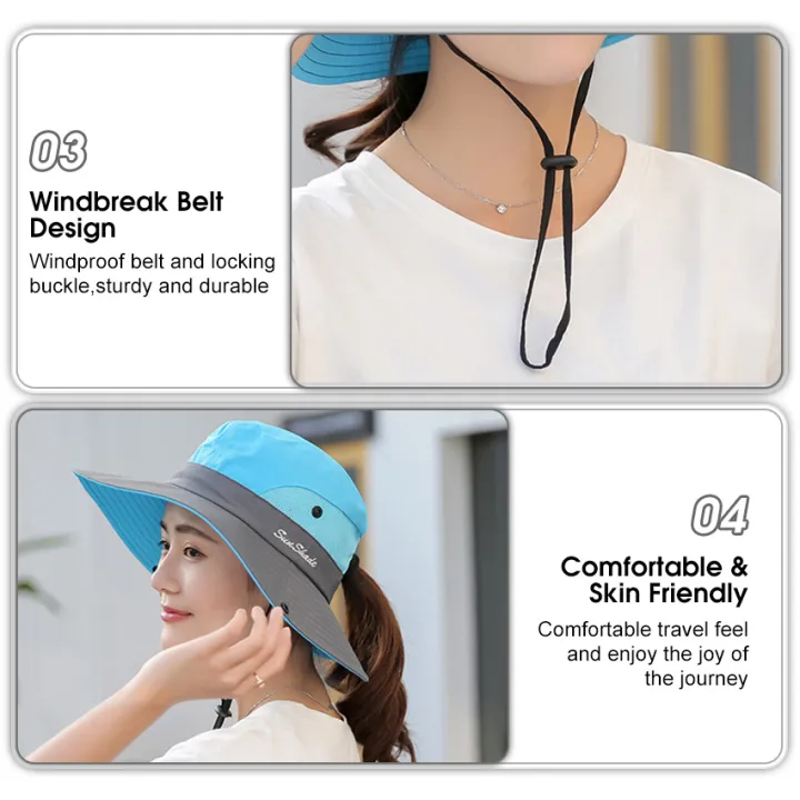 LouisWill%20Women's%20Hat%20Sun%20Hat%20Summer%20Color%20Blocking%20Tie%20Ponytail%20Sun%20Protection%20Quick%20Drying%20Breathable%20Extended%20Brim%20Outdoor%20Mountaineering%20Fisherman%20Hat%20For%20Girls%20Women%20-%20Image%204