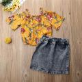 Arrivals Kids Baby Girls Floral Tops T-shirt Denim Mini Skirts Dress. 