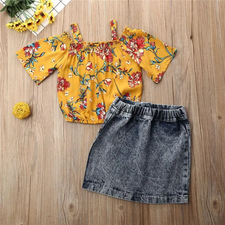 Arrivals%20Kids%20Baby%20Girls%20Floral%20Tops%20T-shirt%20Denim%20Mini%20Skirts%20Dress%20-%20Image%204