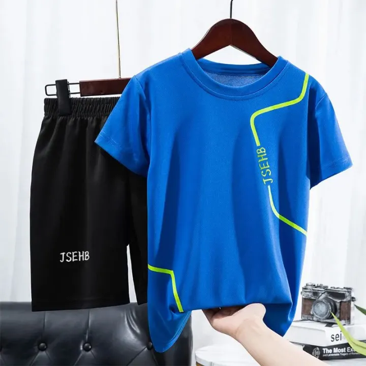 Boys'%20Summer%20Thin%20Quick-Drying%20Sports%20Suit%20Children's%20Short-Sleeved%20Shorts%20Loose-Fitting%20Casual%20round-Neck%20Handsome%20Running%20Suit%20-%20Image%206