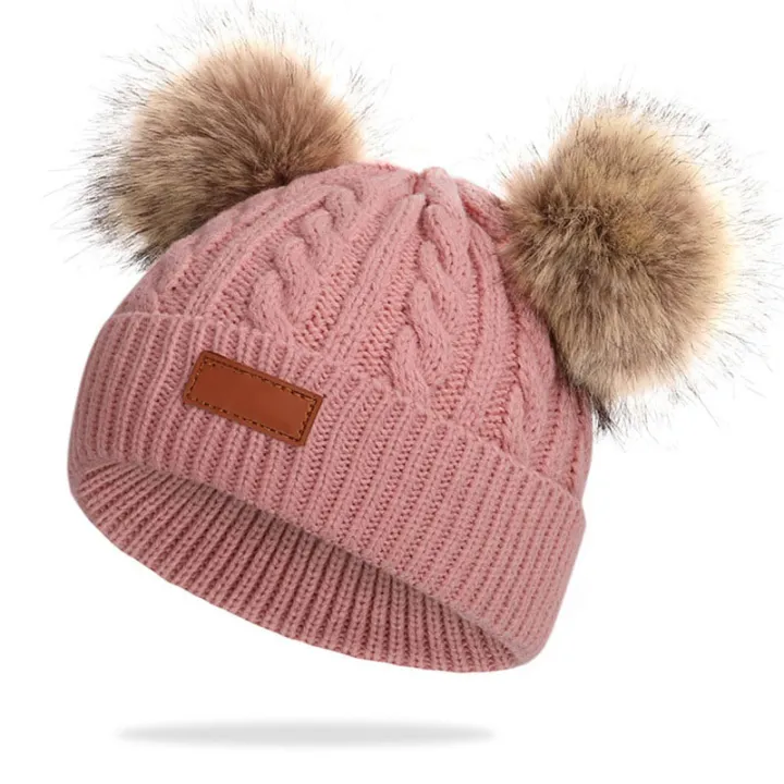 Cute%20Double%20Wool%20Pompom%20Baby%20Hat%20Children%20Cap%20Warm%20Autumn%20Winter%20Hats%20For%20Kids%20Boys%20Girls%20Knitted%20Warmer%20Beanie%20Caps%20Bonnet%20-%20Image%202
