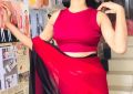 Red O Neck Sleeveless Crop Top Saree Jacket For Women. 