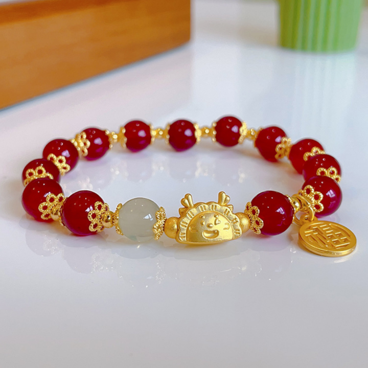 Chinese Style Zodiac Dragon Bracelets for Women Men 2024 Life Year Amulet Lucky Bead Bracelets Friendship Jewelry Gifts