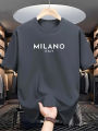 Top T Short Sleeve Crew Neck ITALY Fashion Casual Cotton Men's Summer 100% Loose MILANO Letter Print Shirt. 