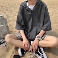 Large Pocket Hooded Half Sleeve T Men's Summer T-shirt ins Couple Design Sense Niche Loose Fashion Brand Trend Top. 