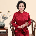 Summer Ice Silk Couple Long-Sleeve Suit Middle-Aged and Elderly Tang Suit Mom and Dad Festive Birthday Clothes Style Unisex Wear. 