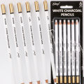 6Pcs White Charcoal Pencil Drawing Set Soft & Medium Sketching Pencil Art Supply. 