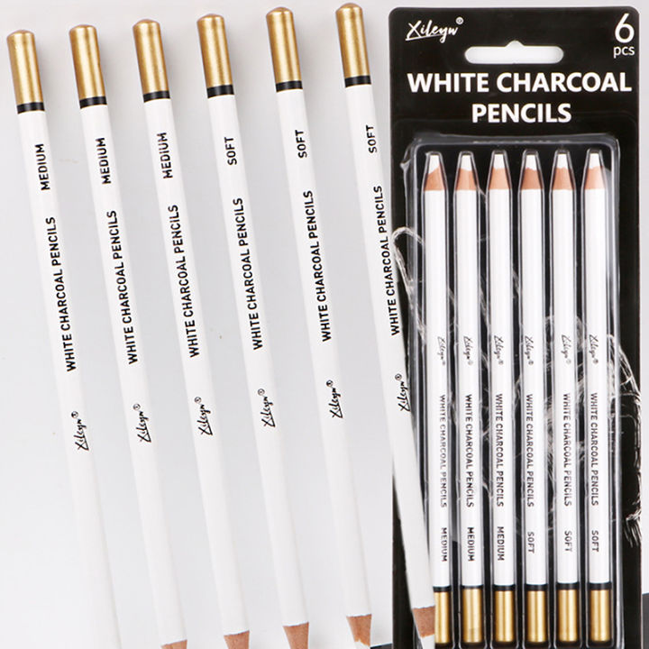 6Pcs White Charcoal Pencil Drawing Set Soft & Medium Sketching Pencil Art Supply
