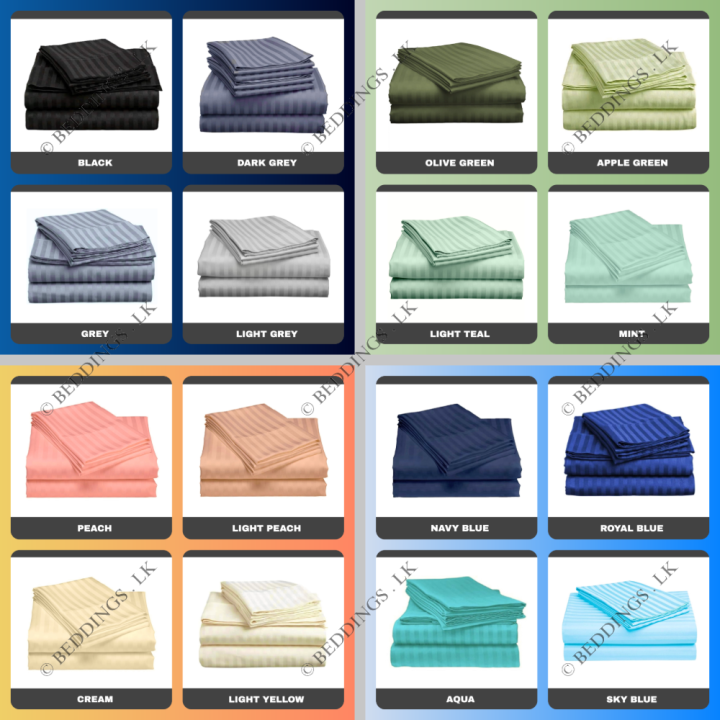 Egyptian Cotton Striped Bed Sheet with 2 Free Matching Pillow Cases | Hotel Quality | Beddings.lk