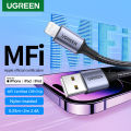 UGREEN MFI USB Lightning cable Charger For iPhone 14 13 12 11 xs 8 7 6 Apple ipad Fast charging data 25cm 1m 2m Carplay Braided. 
