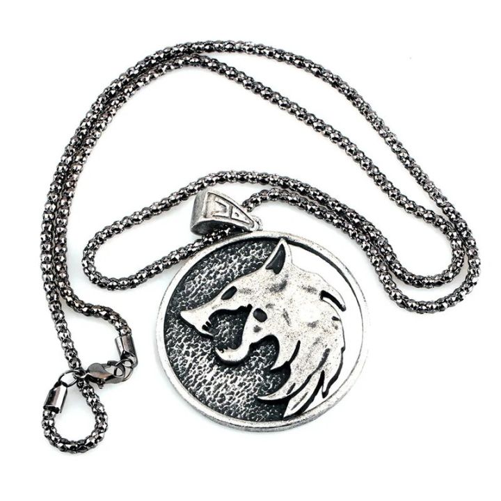 【Top mobile Store】New Arrival Gothic Fashion Witcher Wizard Pendant Necklace Men Wolf Head Jewelry