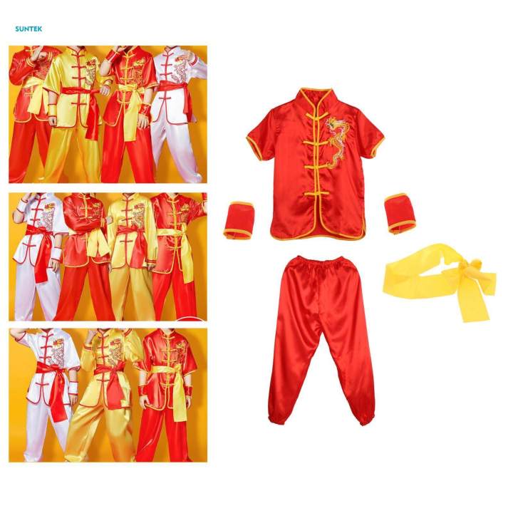 Chinese Traditional Wushu Costume Clothes for Adult Kids Men Women Red 140