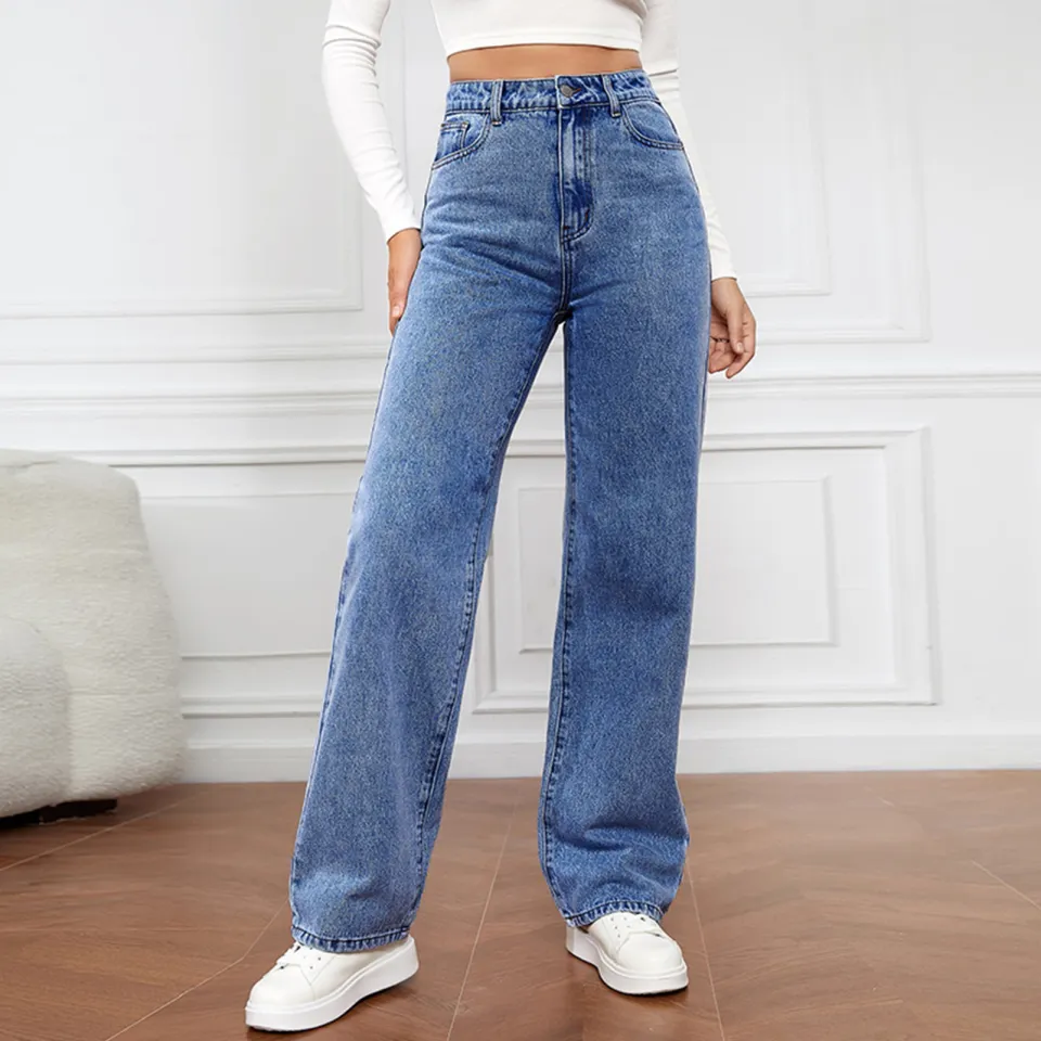Slim Straight Jeans High Waist Wide Leg Denim Pants for Women Slim
