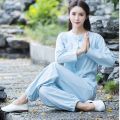 Cotton and Linen Yoga Clothes Suit Spring and Summer New Tai Ji Suit Morning Exercise Clothes Two-Piece Set Solid Color plus Size Loose Zen Tea Gown. 