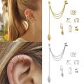 7 Pcs/Set Fashion Gold Silver Star Leaves Simple Fake Cartilage Ear Cuff Non-Piercing Ear Clip Earrings. 