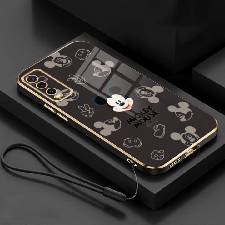 Vivo Y91 Y91C Y95 Y93 Y93s Vivo Y77 Y75 Y55 Y30 5G Y53 V5 V5s Casing Mickey Family Mobile Case Cute Mouse Straight Edge Full Camera Protected Cover