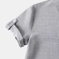 IELGY Men's shirt new solid color stand collar short sleeve shirt slim fit top. 