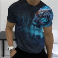 Leopard printed men's T-shirt fun casual top street oversized clothing Harajuku round neck animal pattern short sleeved T-shirts. 